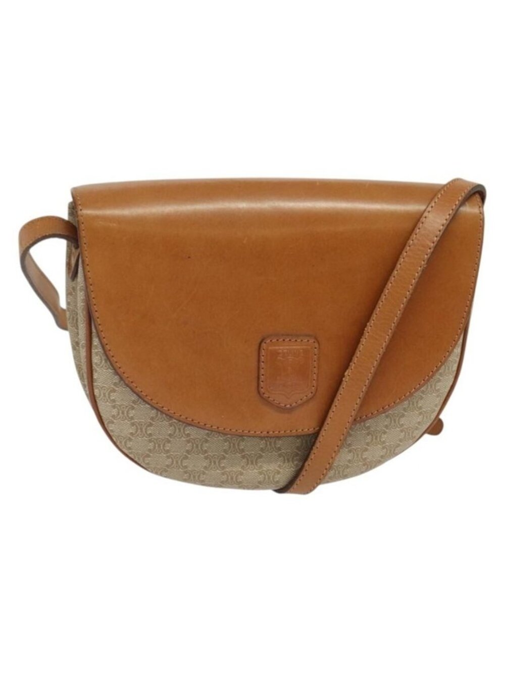 Authentic CELINE Macadam Canvas Shoulder Bag PVC Leather Beige Gold
